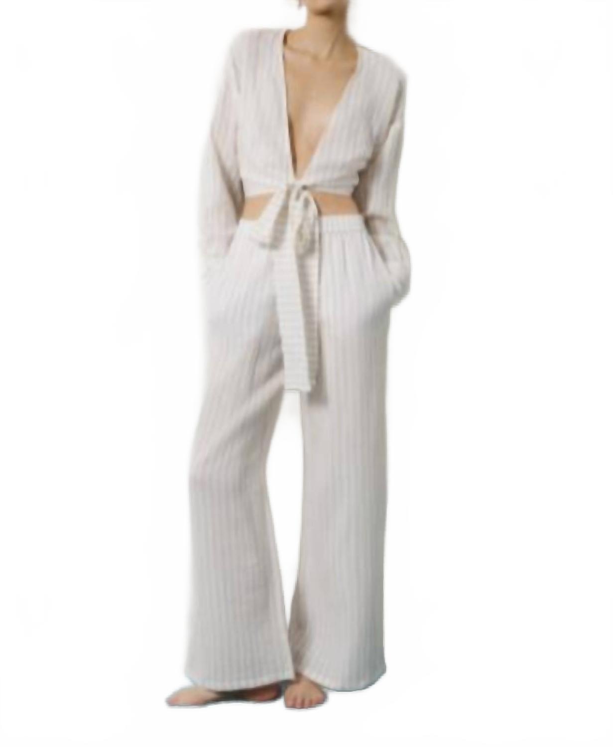 New Favorite Daughter Slip It On Pant In Light Khaki Stripe